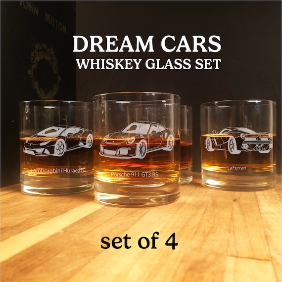 Dream Cars Whiskey Glass Set - Engraved Sports Car Gift