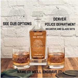 Denver Police Department Badge Whiskey Decanter Gift Set - Personalized Gifts for Law Enforcement Retirements and Promotions