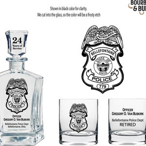 Bellefontaine Police Department Whiskey Decanter Gift Set, Police Officer Gift, LEO Gift, Law Enforcement Retirement Gift, Promotion
