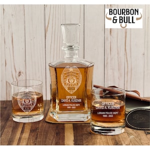 Personalized Lorain PD Badge Whiskey Decanter – Custom Police Officer Gift, Law Enforcement Retirement, Promotion, Gift for Him