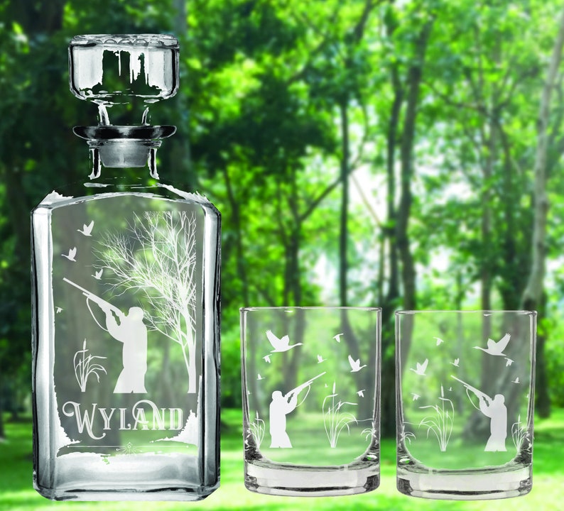 Personalized Whiskey Glasses & Decanter Gift for Hunter Etsy