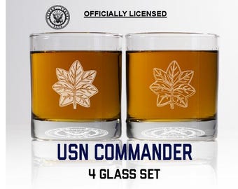 Personalized Navy Commander Whiskey Glass Set -  Navy Promotion and Retirement Gift Set