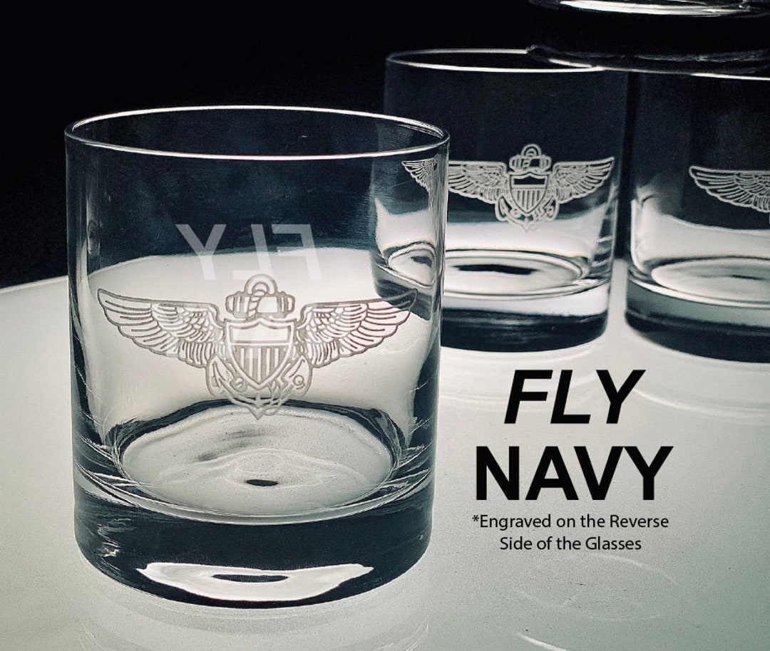 Fly Navy - Naval Aviator Badge Whiskey Glasses - Set of 4, Pilot Gift ...