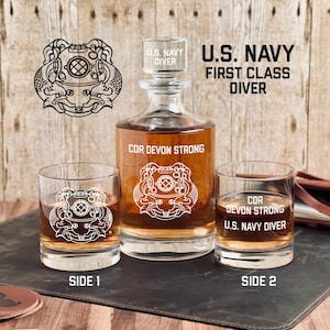 Personalized First Class Diver Whiskey Decanter Set, Navy 1st Class Diver Decanter, Military Retirement Gift, Navy Gift, Sailor Gift