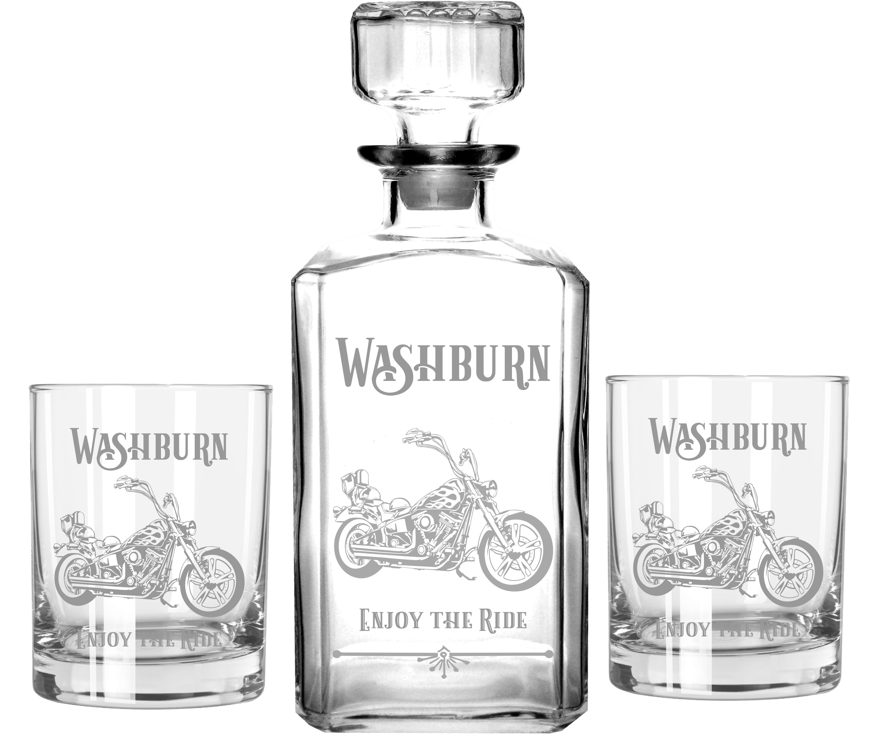 Personalized Chopper Motorcycle Whiskey Glasses & Decanter Set, Gifts…