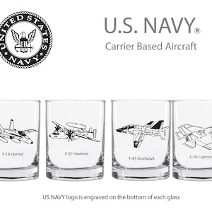 Set of 4 Carrier Based Aircraft Whiskey Glasses, Naval Aviation Whiskey Glasses, Navy Pilot Gift, Gift for Pilot, Navy Glasses
