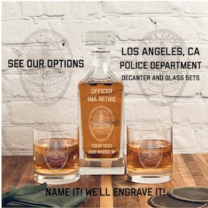 Los Angeles Police Department Badge Whiskey Decanter Gift Set - Personalized Gifts for Law Enforcement Retirements and Promotions