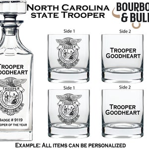 North Carolina State Trooper Whiskey Decanter Gift Set, Gift for Highway Patrol, Gift for Police Officer, Police Officer Retirement Gift