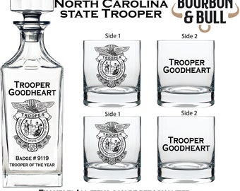 Personalized North Carolina State Trooper Whiskey Decanter Gift Set