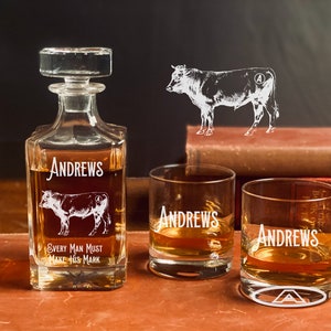 Farm House Whiskey Decanter Set, Gift for Entrepreneur, Western Themed Gift, Gift for Farmer, Outdoors, Cow, Livestock, Farm House Decor