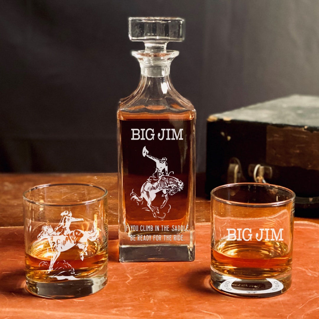 Personalized Rodeo Whiskey Decanter Set, Engraved Cowboy Gift - Etsy