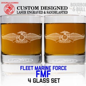 Personalized Navy Fleet Marine Force (FMF) Whiskey Glass Set - USN Bourbon Gift, Navy Promotion and Retirement Gift, Scotch Glass