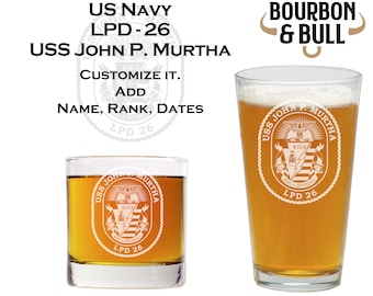 Juego de vasos de whisky USS John P. Murtha: regalo de la Marina grabado