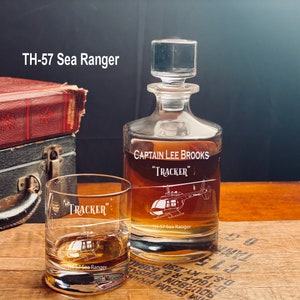 TH-57 Sea Ranger Helicopter Whiskey Decanter Set, Navy Helicopter Gift, Pilot Gift, Naval Aviator Gift, Military Retirement Gift, Sailor