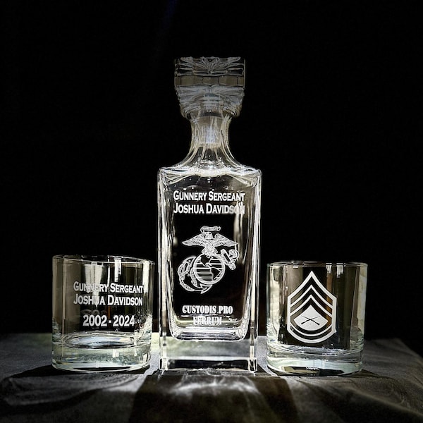 Personalized USMC Whiskey Decanter Set – Custom Engraved Marine Gift