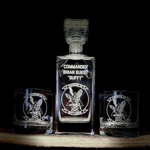 TACRON 22 Custom Whiskey Decanter & Glass Set - NAVY, Rocks Glass, Pint Glass, Bourbon Gift, Whiskey Gift, USN Retirment Gift