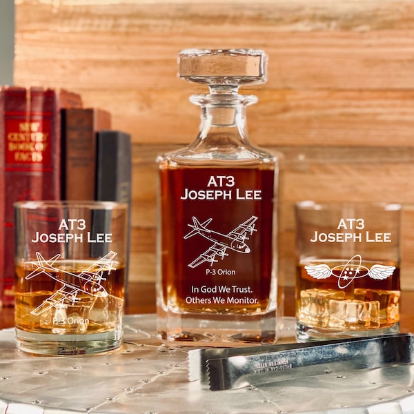 Decantador de whisky P-3 Orion personalizado: regalo personalizado de la Marina
