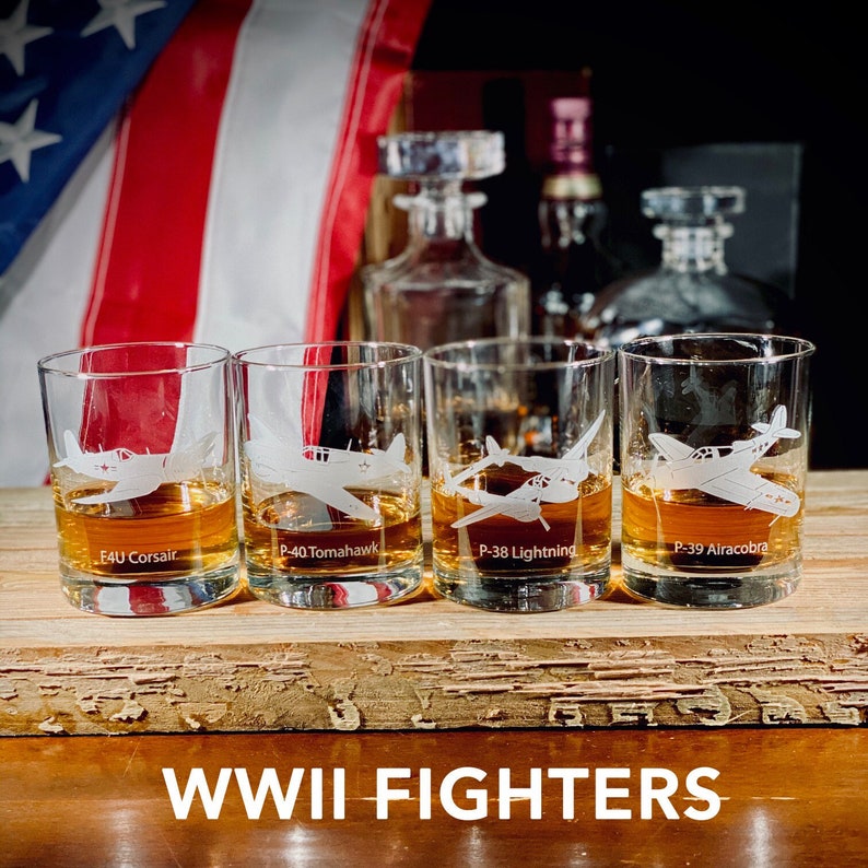 WWII Fighter Planes Whiskey glass set