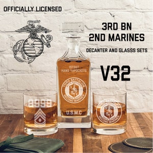 USMC Whiskey Glass Set - 3rd Bn 2nd Marines, Marine Corps Gift, Infantry MOS, Retirement Gift