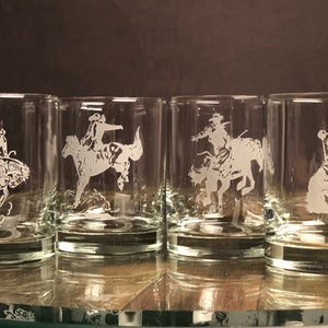 Bronco Buster Whiskey Glasses, Cowboy, Western Whiskey Glass, Rodeo Gift, Rancher, Housewarming Gift, Stock Shows, Wild West, Outlaw, horses
