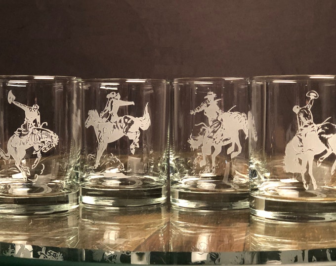 Bronco Buster Whiskey Glasses, Cowboy, Western Whiskey Glass, Rodeo Gift, Rancher, Housewarming Gift, Stock Shows, Wild West, Outlaw, horses