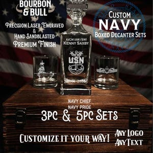 Custom Navy Whiskey Decanter Set - Handcrafted Wood Presentation Box