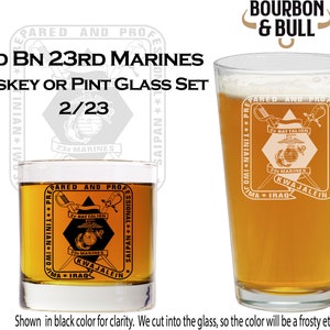 2nd Bn 23rd Marines - Whiskey Glass Set, Marine Corps Gift, Marine Corps Reserves, Retirement Gift, Promotion Gift, USMC Ball Gift