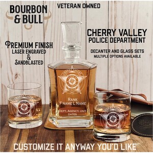 Cherry Valley PD Police Officer Whiskey Decanter Gift Set, Police Officer Gift, LEO Gift, Law Enforcement Retirement Gift, Promotion