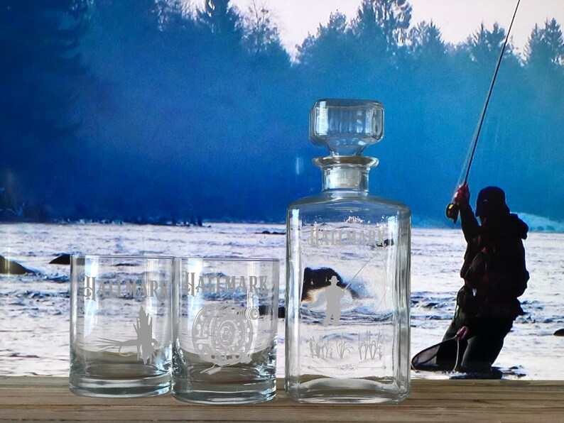 Personalized Fly Fishing Whiskey Glasses & Decanter Set Gifts Etsy