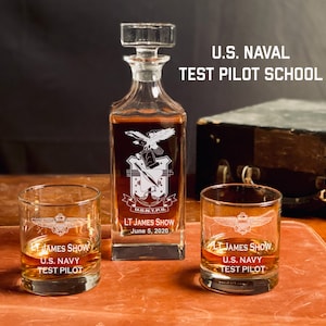 Navy Test Pilot School Whiskey Decanter Set, US Navy Gift, Military Gift, Birthday Gift, Navy Test Pilot Gift, Naval Aviator