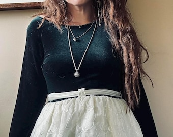 90s Green Velvet & Lace Babydoll Dress | Vintage Rare Edition Cutesy Goth Coquette Midi Dress