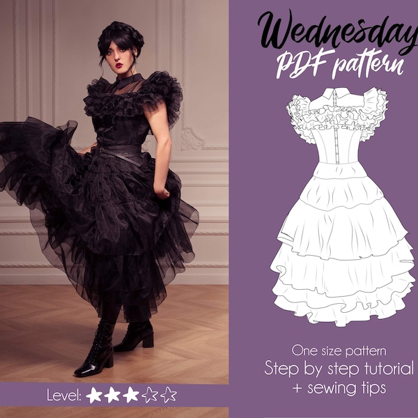 DIGITAL Dress Pattern / Wednesday Rave'n dress / Gothic dress