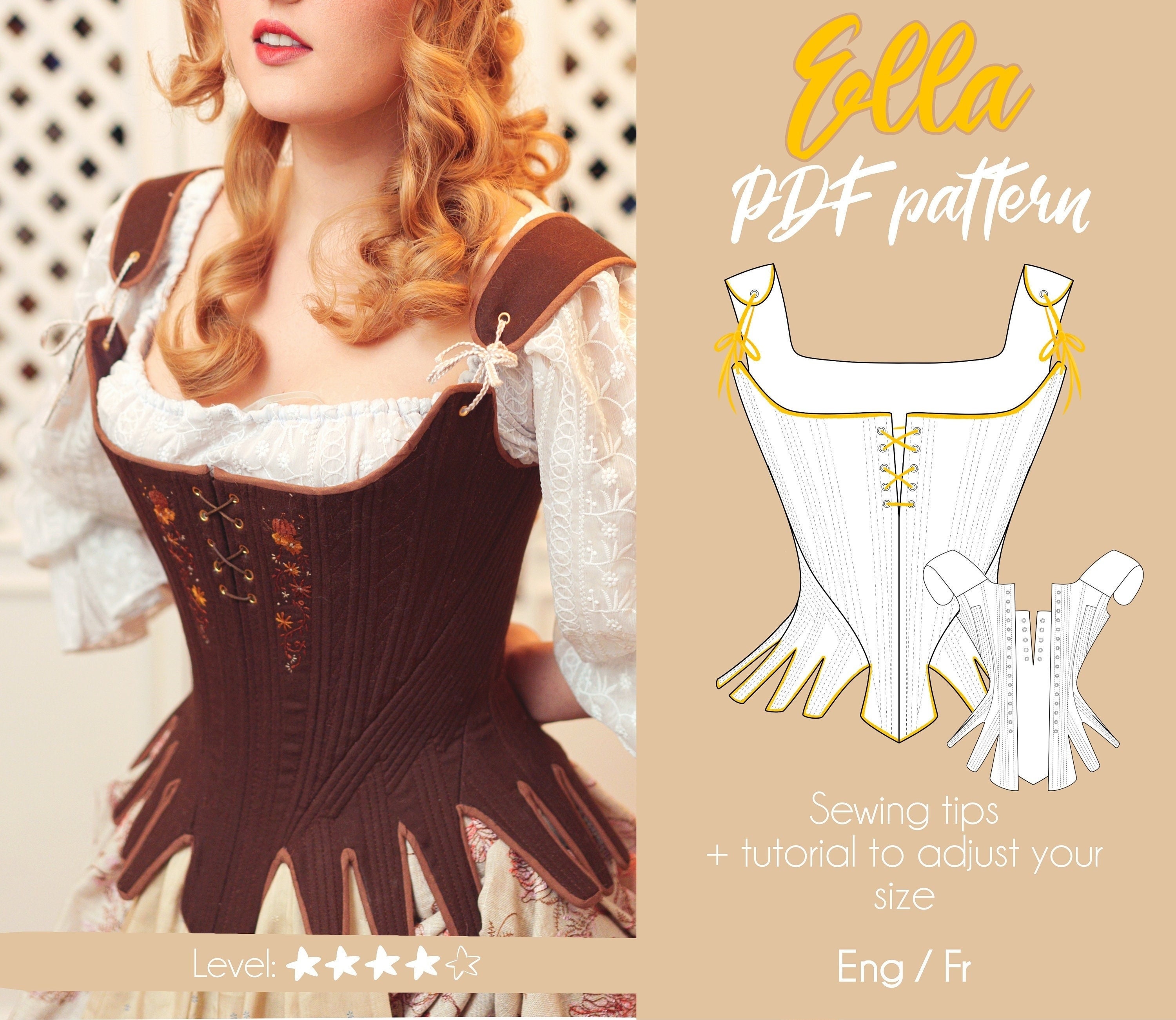 CORSET PATTERN Underbust Belt. S, M and L size. Instant download pdf sewing  pattern.