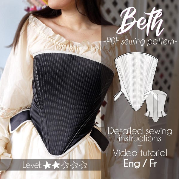 Beth / Tudor inspired corset / Digitale sewing pattern / Size 32 to 54