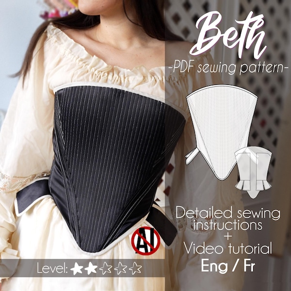 Beth / Tudor inspired corset / Digitale sewing pattern / Size 32 to 54