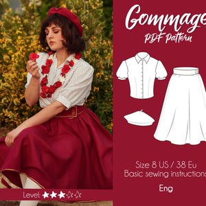 Può includere: Un cartamodello di cucito PDF per una gonna e una blusa. Il cartamodello è per la taglia 8 US / 38 EU. Il cartamodello include istruzioni di cucito di base in inglese. Il cartamodello si chiama "Gommage".