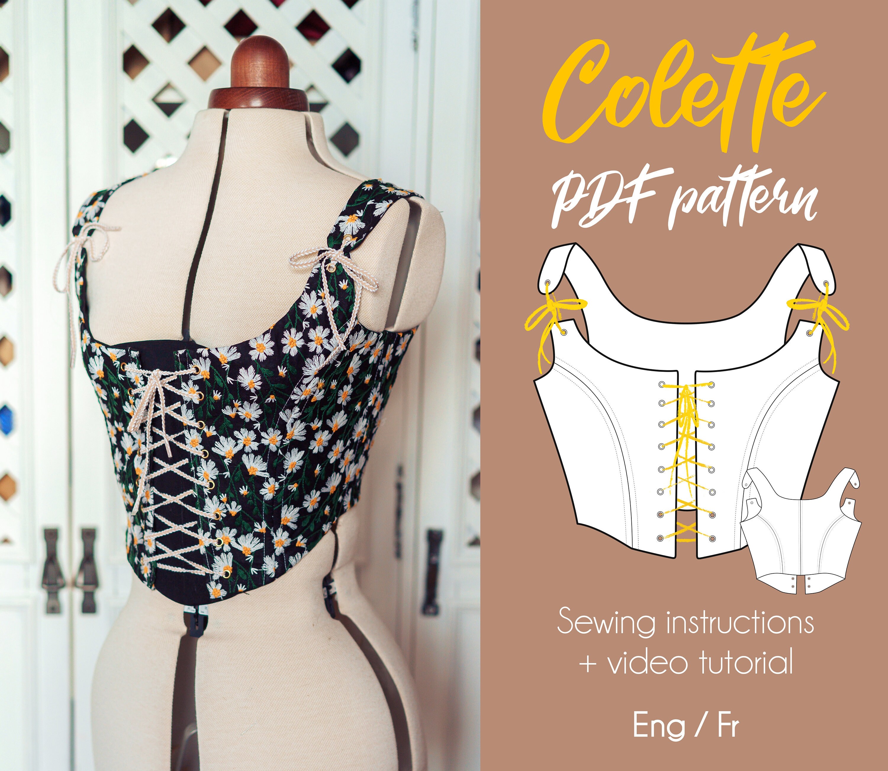 DIGITAL sewing corset pattern - Cottagecore, renaissance boned corset…