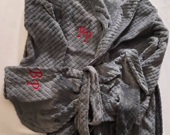 Matching owner and dog dressing gown set. Grey waffle design.