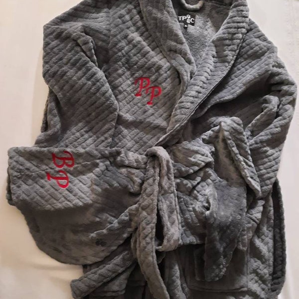 Matching owner and dog dressing gown set. Grey waffle design.