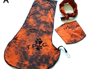 Dogs Jersey tie-dye sling, carrier, papoose, dog neckbands & owner neck scarf set. Dog single shoulder carrier. Customised Dog Sling set.