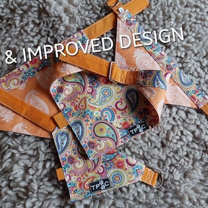 Dog bandana. Reversible neckerchief for dog neckwear. Cotton dog bandanas with corduroy straps. Dog pattern design bandanas.