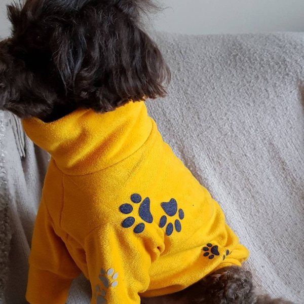 Dog pyjamas. Dog house coat. Dog top. Dog fleece collar top. Dog lounge wear top.