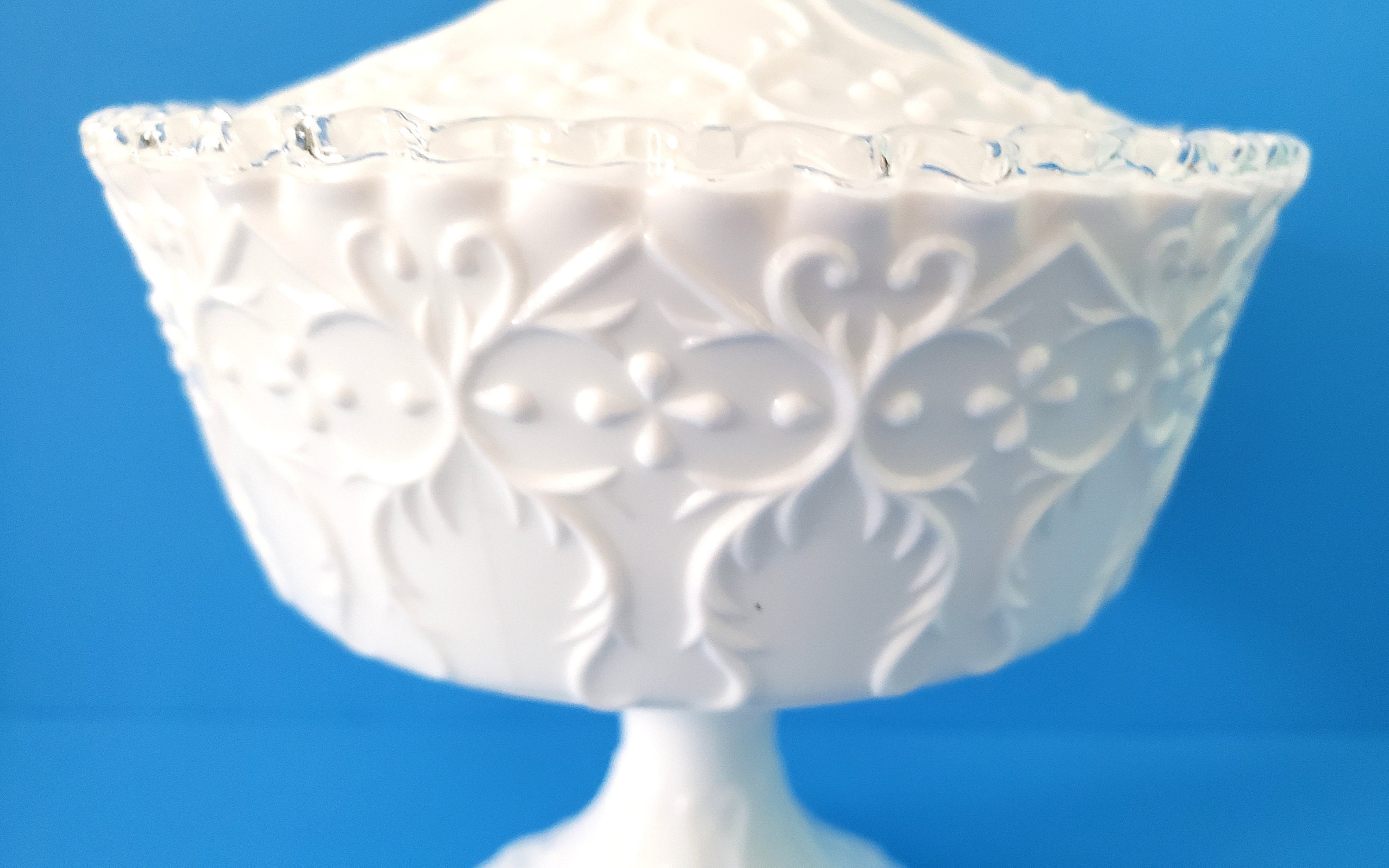 FENTON Silver Crest Spanish Lace Milk Glass Compote with Lid. Etsy