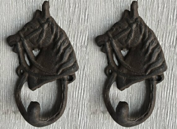 Cast Iron Horse with Horseshoe Vintage Country Door Knocker