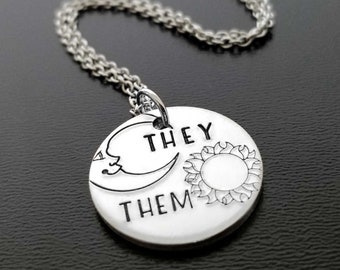 They Them Pronoun Necklace, Non-Binary Jewelry, GenderQueer, Non Gendered, Genderless, AGender, LGBTQ, Trans