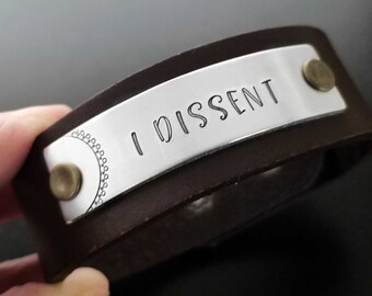 I Dissent Leather Cuff Bracelet, Ruth Bader Ginsburg Feminist Jewelry, Notorious RBG Collar, Supreme Court Justice Opinion, Womens Rights