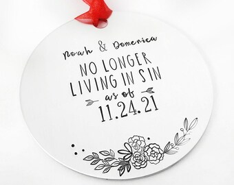 Funny Ornament Wedding Couple Gift, Personalized First Wedding Anniversary, Living In Sin, First Christmas Married