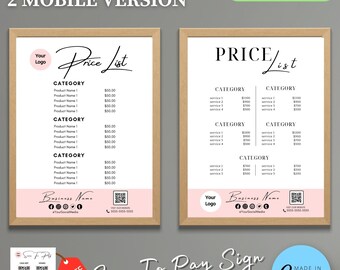 Plantilla de lista de precios editable: Lista de precios para salones de belleza (Canva, descarga digital)