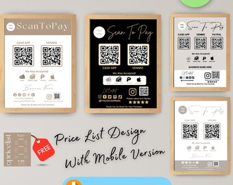 Scan To Pay Sign Template: Small Business QR Code (Canva Editable, Digital Download)