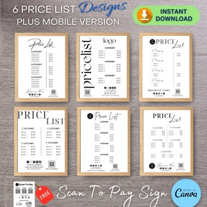 Editable Price List Template, Bundle Pricelist, Nail Makeup, Lashes, Price lists Canva, Beauty Salon, Hair Stylist, Scan To Pay Printable